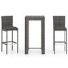 vidaXL Ensemble de bar de jardin 3 pcs et coussins R&eacute;sine tress&eacute;e Gris