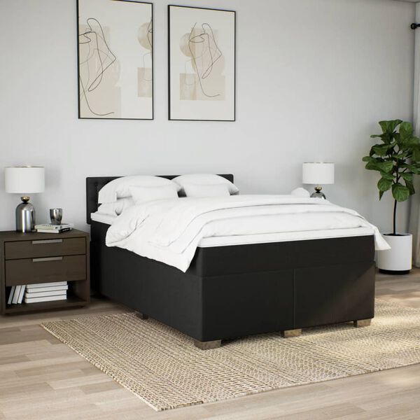 vidaXL Sommier &agrave; lattes de lit avec matelas Noir 140x200 cm Tissu