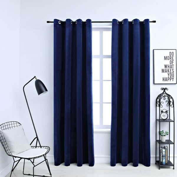 vidaXL Rideaux occultants et anneaux 2pcs Velours Bleu fonc&eacute; 140x175cm