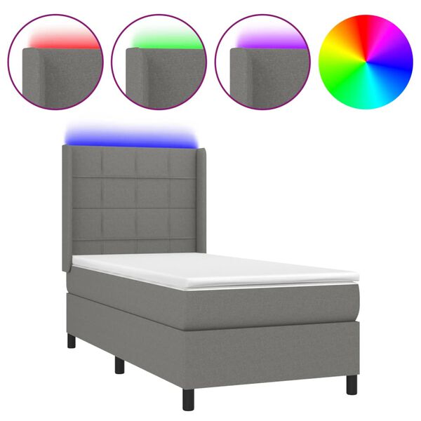 vidaXL Sommier &agrave; lattes de lit matelas LED Gris fonc&eacute; 80x200cm Tissu