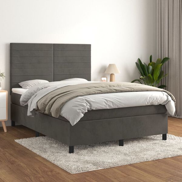 vidaXL Sommier &agrave; lattes de lit et matelas Gris fonc&eacute; 140x190cm Velours