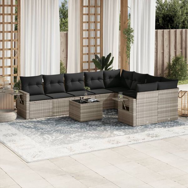 vidaXL Salon de jardin avec coussins 10 pcs gris clair r&eacute;sine tress&eacute;e
