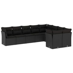 vidaXL Salon de jardin 9 pcs avec coussins noir r&eacute;sine tress&eacute;e
