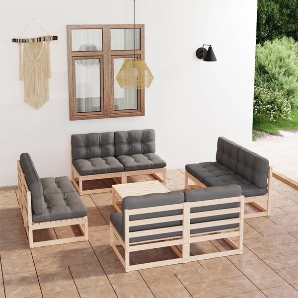 vidaXL Salon de jardin 9 pcs avec coussins Bois de pin massif