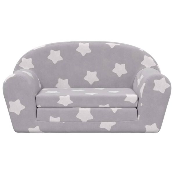 vidaXL Canap&eacute;-lit enfant 2 places gris clair &eacute;toiles peluche douce