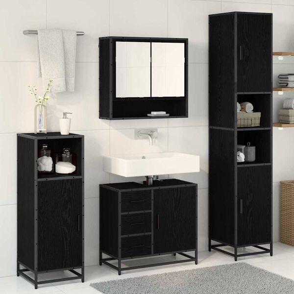 vidaXL Ensemble de mobilier de salle de bain 3 pcs Ch&ecirc;ne noir