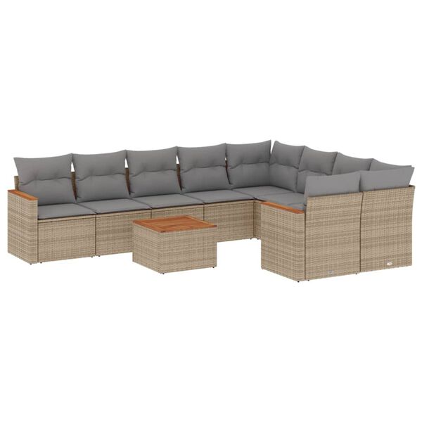 vidaXL Salon de jardin et coussins 10 pcs m&eacute;lange beige r&eacute;sine tress&eacute;e
