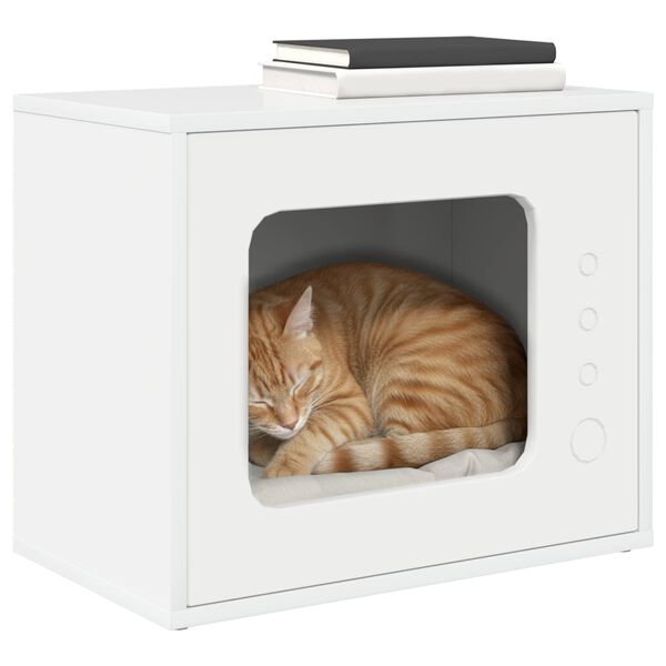 vidaXL Maison pour chat Blanc Brillant 51 x 30 x 42 cm