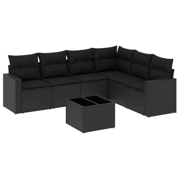 vidaXL Salon de jardin 7 pcs avec coussins noir r&eacute;sine tress&eacute;e