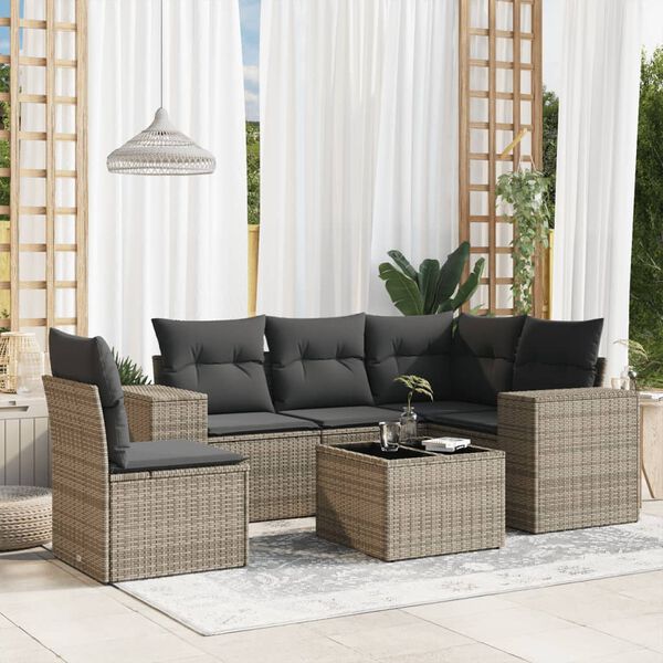 vidaXL Salon de jardin 6 pcs avec coussins gris r&eacute;sine tress&eacute;e