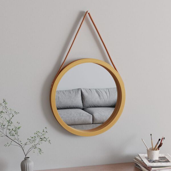 vidaXL Miroir mural avec sangle Dor&eacute; &Oslash; 55 cm