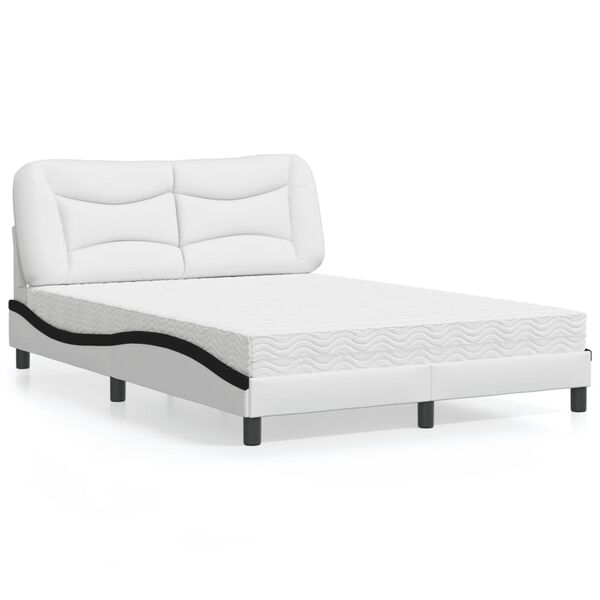 vidaXL Lit avec matelas Hvar blanc et noir 140x190 cm similicuir