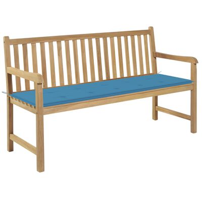 vidaXL Banc de jardin avec coussin bleu 150 cm Bois de teck massif