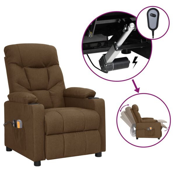 vidaXL Fauteuil &eacute;lectrique de massage Marron Tissu