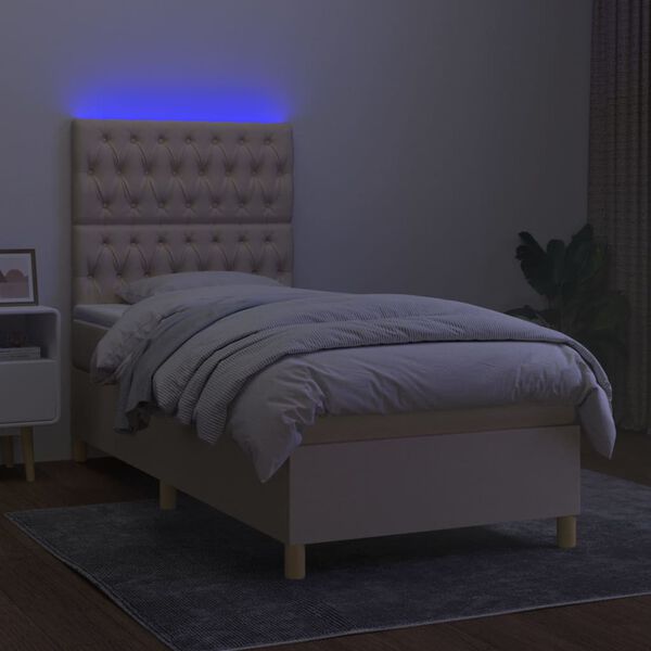 vidaXL Sommier &agrave; lattes de lit et matelas et LED Cr&egrave;me 100x200cm Tissu