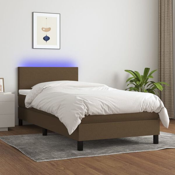 vidaXL Sommier &agrave; lattes de lit et matelas et LED Marron fonc&eacute; 90x200cm
