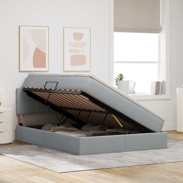 vidaXL Lit avec rangement et matelas Gris clair 140 x 190 cm