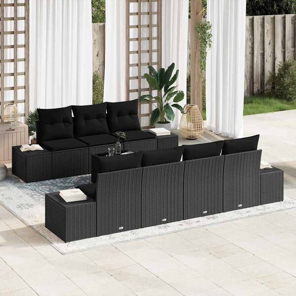 vidaXL Ensemble de canapé de jardin avec coussin 8 pcs Noir polyrotin