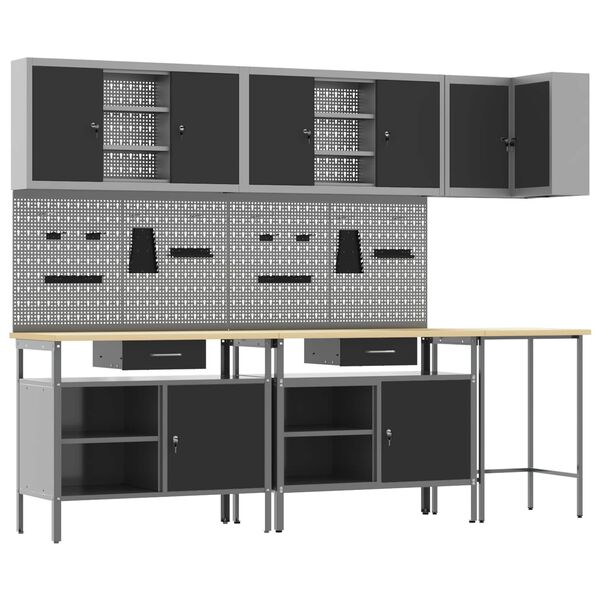 vidaXL Ensemble de placards de travail avec tiroir 10 pcs Noir et gris