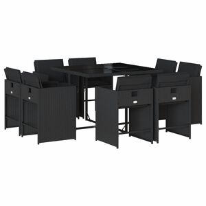vidaXL Ensemble &agrave; manger de jardin 9pcs coussins noir r&eacute;sine tress&eacute;e