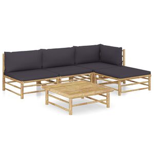 vidaXL Salon de jardin 5 pcs avec coussins gris fonc&eacute; bambou