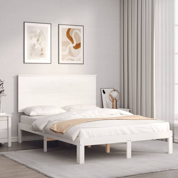 vidaXL Cadre de lit sans matelas blanc 140x190 cm bois de pin massif