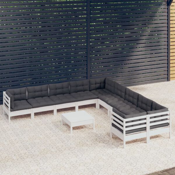 vidaXL Salon de jardin 11 pcs avec coussins blanc bois de pin