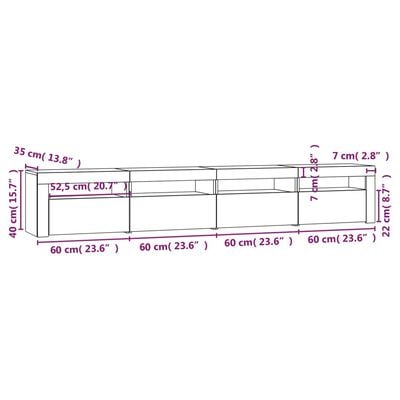 vidaXL Meuble TV avec lumières LED Chêne fumé 240x35x40 cm