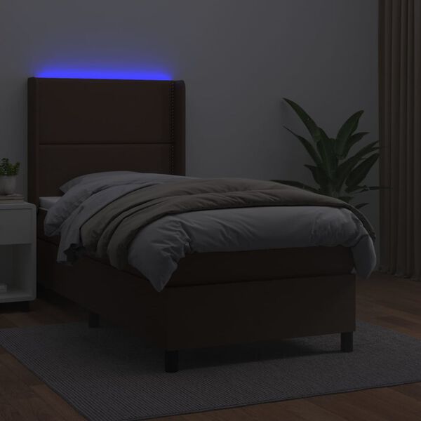 vidaXL Sommier &agrave; lattes de lit matelas LED Marron 90x190 cm Similicuir
