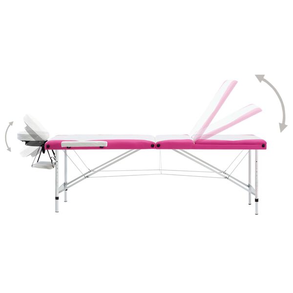 vidaXL Table de massage pliable 3 zones Aluminium Blanc et rose