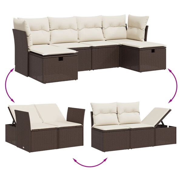 vidaXL Salon de jardin avec coussins 6 pcs marron résine tressée