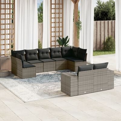 vidaXL Salon de jardin 9 pcs avec coussins gris résine tressée