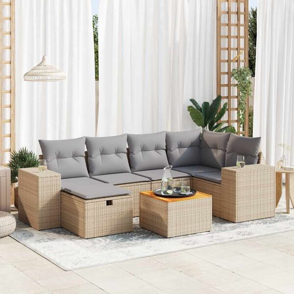 vidaXL Salon de jardin avec coussins 7 pcs beige r&eacute;sine tress&eacute;e
