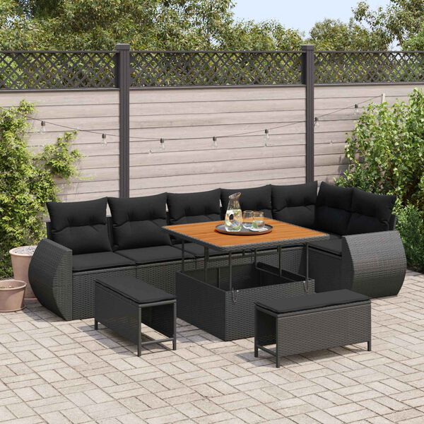 vidaXL Ensemble de canap&eacute; de jardin 9 pcs Noir Poly Rattan