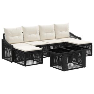vidaXL Ensemble de canap&eacute; de jardin 7 pc Noir et blanc cr&egrave;me polyrotin