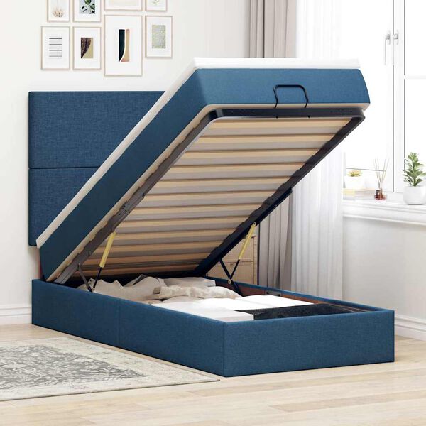 vidaXL Lit ottoman avec matelas bleu 90x200 cm tissu