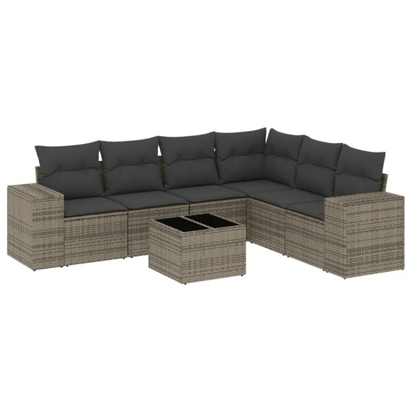 vidaXL Salon de jardin avec coussins 7 pcs gris r&eacute;sine tress&eacute;e