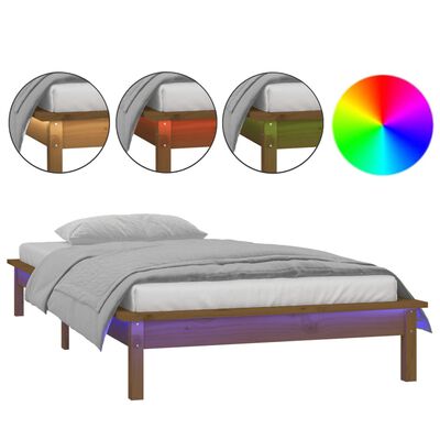 vidaXL Cadre de lit à LED marron miel 100x200 cm bois massif
