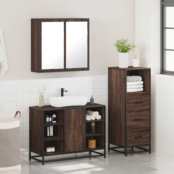 vidaXL Ensemble de meubles de salle de bain 3 pcs Ch&ecirc;ne marron