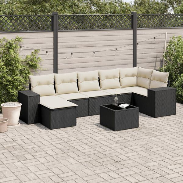 vidaXL Salon de jardin 8 pcs avec coussins noir résine tressée