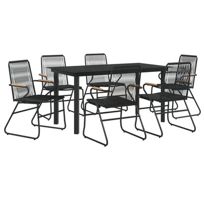 vidaXL Ensemble à manger de jardin 7 pcs Noir Rotin PVC