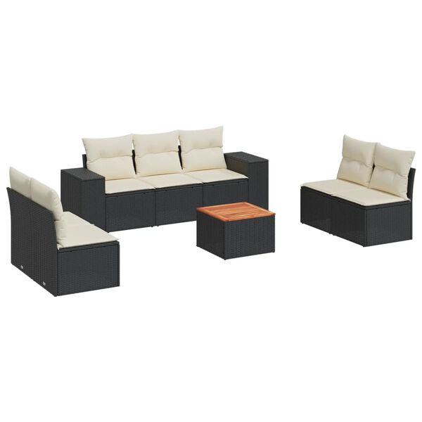 vidaXL Salon de jardin 8 pcs avec coussins noir résine tressée