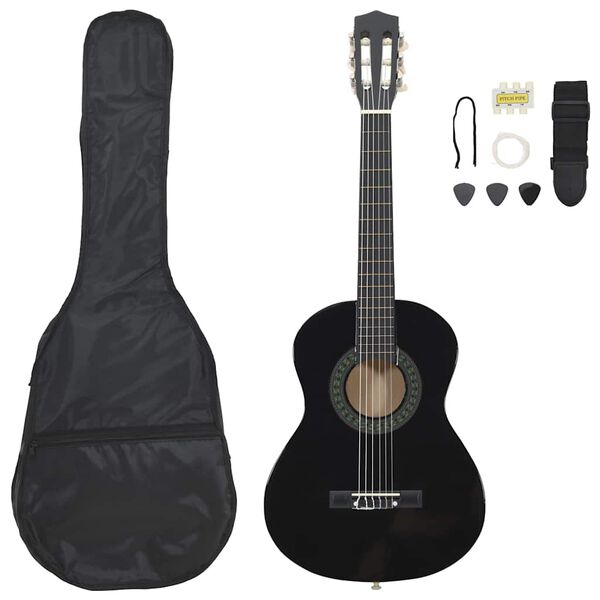 vidaXL Jeu de guitare classique pour d&eacute;butants 8 pcs Noir 1/2 34"