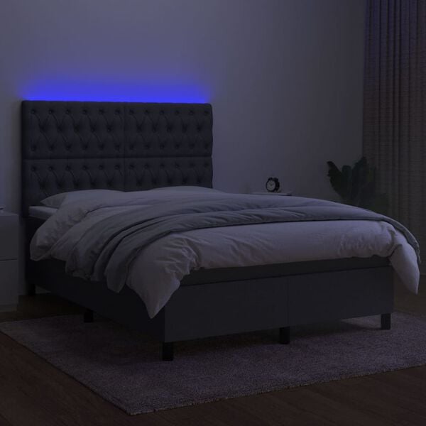 vidaXL Sommier &agrave; lattes de lit et matelas et LED Gris fonc&eacute; 140x200 cm
