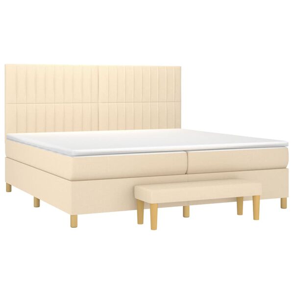 vidaXL Sommier &agrave; lattes de lit avec matelas Cr&egrave;me 200x200 cm Tissu