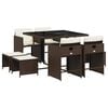 vidaXL Ensemble &agrave; manger de jardin et coussins 9 pcs marron poly rotin