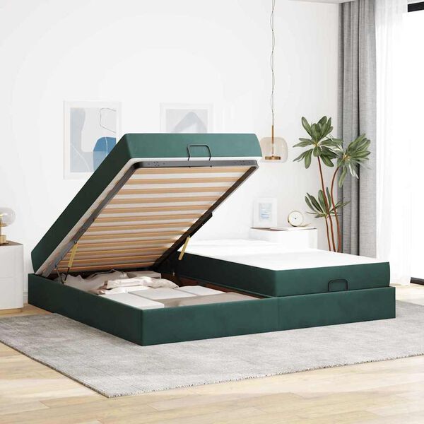 vidaXL Cadre de lit avec matelas avec matelas 2 pcs Vert Velours