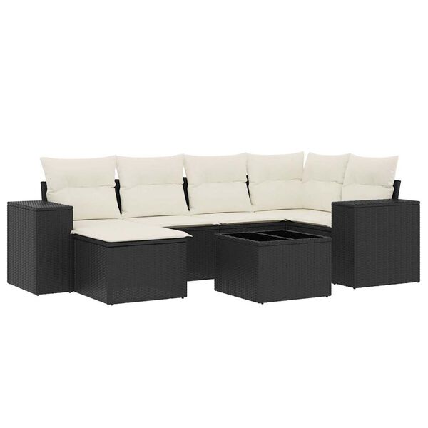 vidaXL Salon de jardin 7 pcs avec coussins noir r&eacute;sine tress&eacute;e