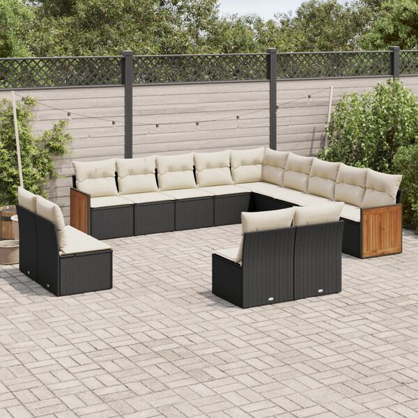 vidaXL Salon de jardin avec coussins 13 pcs noir r&eacute;sine tress&eacute;e