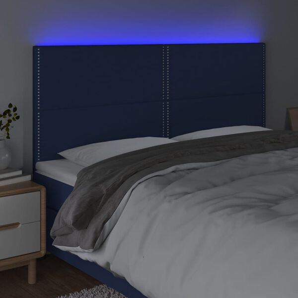 vidaXL T&ecirc;te de lit &agrave; LED Bleu 180x5x118/128 cm Tissu